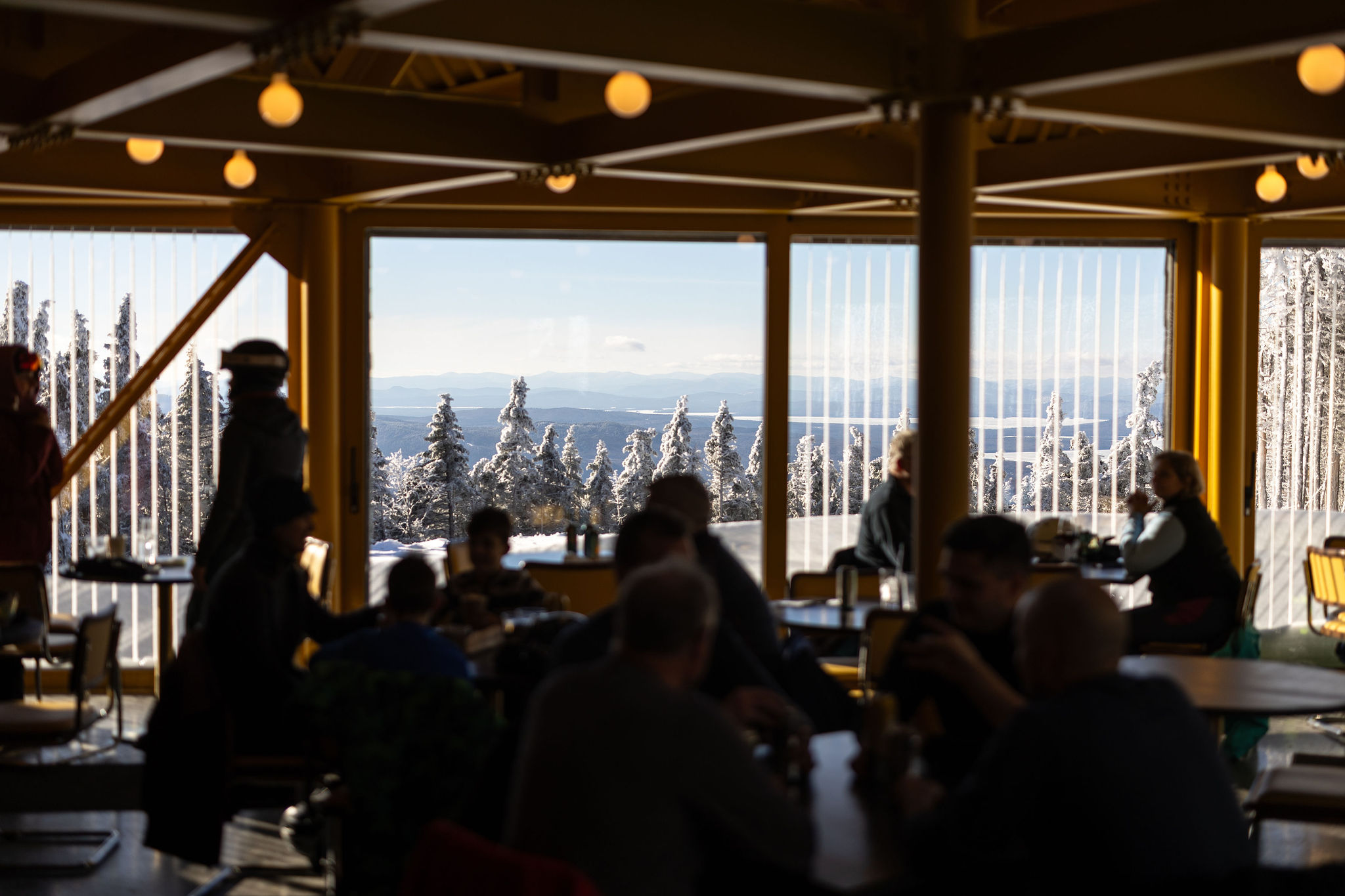 The Nest interior view looking out at Western Maine Mountains