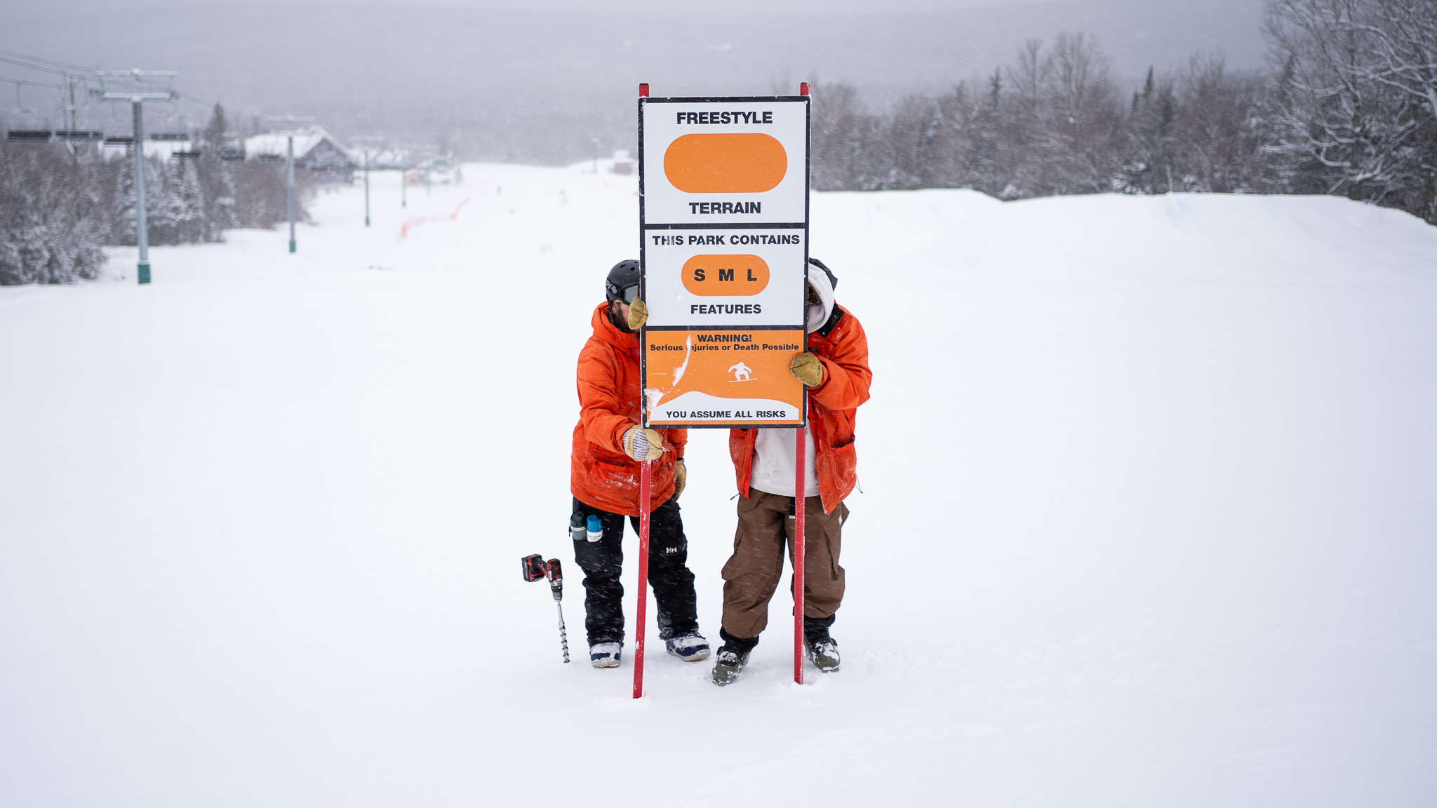 Park crew setting PARK SMART signage